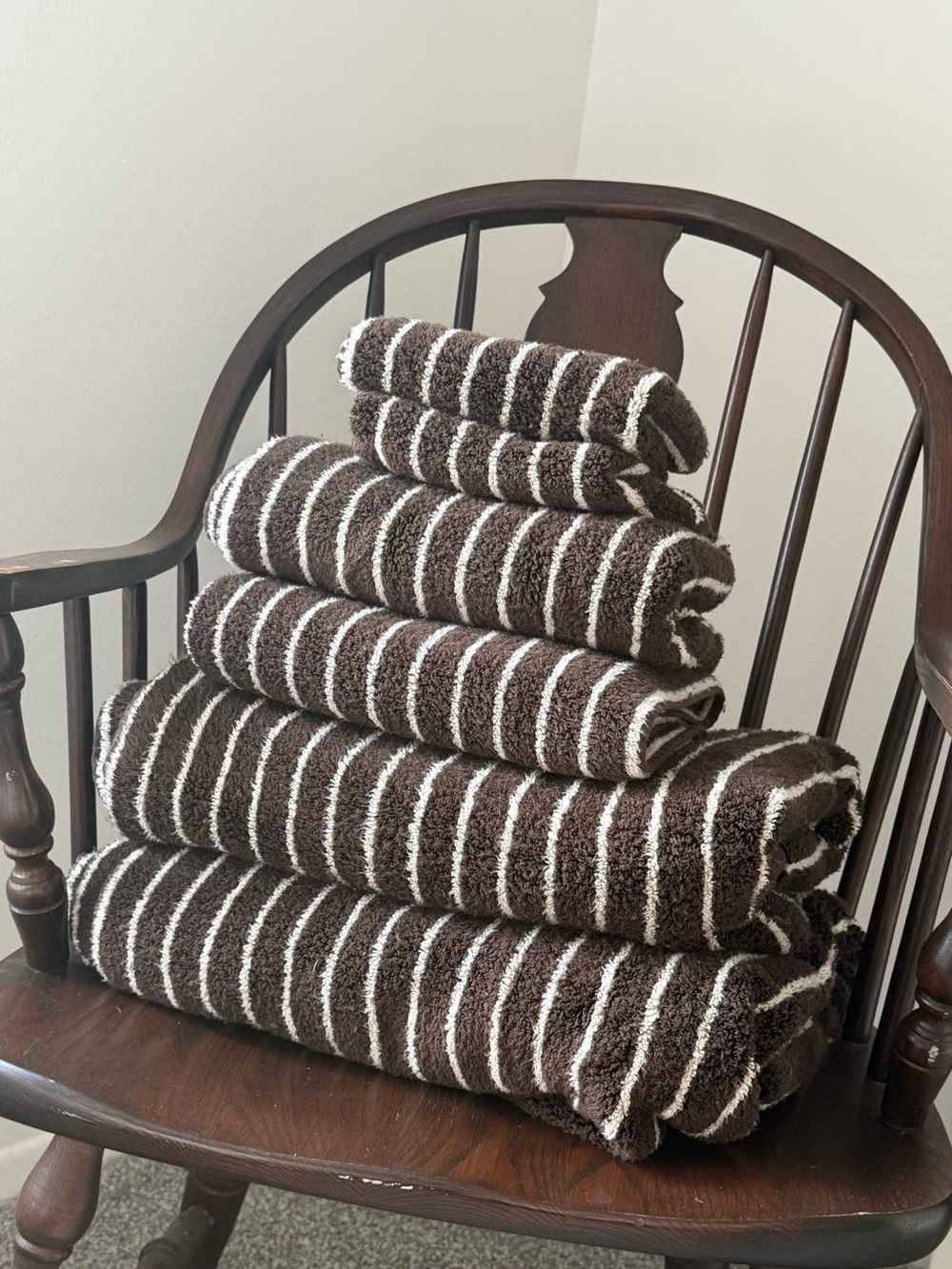 Cozy Earth Brown and White Striped Cotton Towels